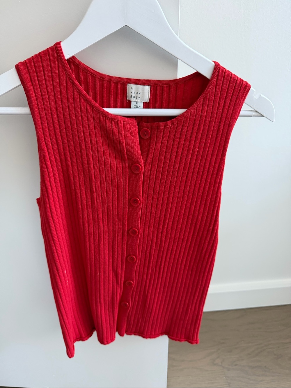 a new day Red Ribbed Button-Front Tank